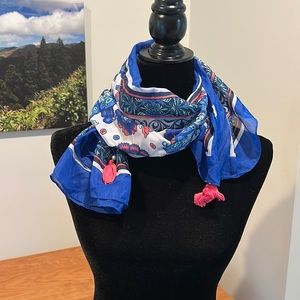 Colorful square scarf blue teal mint green white